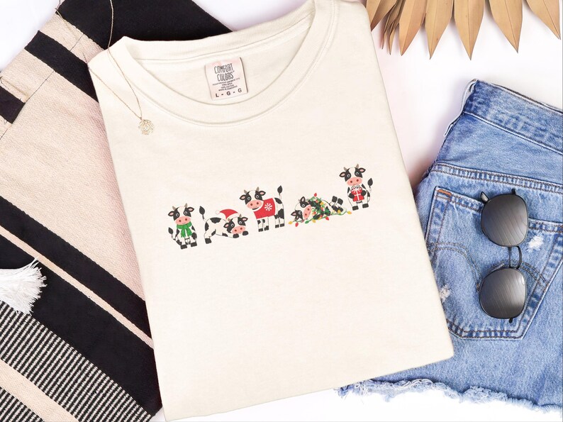 Christmas Cow Shirt, Festive Farm Animal Gift, Holiday Cow Lover Tee, Funny Christmas Farm Shirt image 5