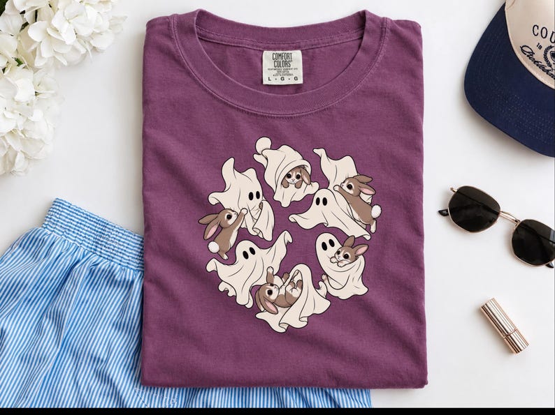 Ghost Rabbit Shirt, Spooky Season Tee, Cute Halloween Bunny Gift, Rabbit Mom Shirt, Ghost Lover Gift image 5
