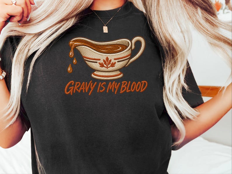 „Soße ist mein Blut“-Shirt, Geschenk für Feinschmecker zum Thanksgiving-Fest, lustiges Koch-T-Shirt, Sweatshirt für das Festessen, Geschenk für Foodies Bild 5