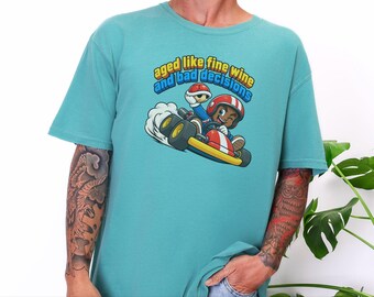 Retro Video Game Tee, Funny Gaming Shirt, Aged Like Fine Wine And Bad Decisions, Kart Racing Gift, Gamer Birthday Present, Racing Lover Tee