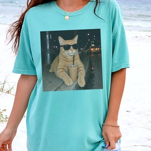Coffee Cat Shirt, Funny Cat Meme Tee, Orange Cat Mom Gift, Cat Sunglasses Shirt, Ginger Tabby Tee image 1