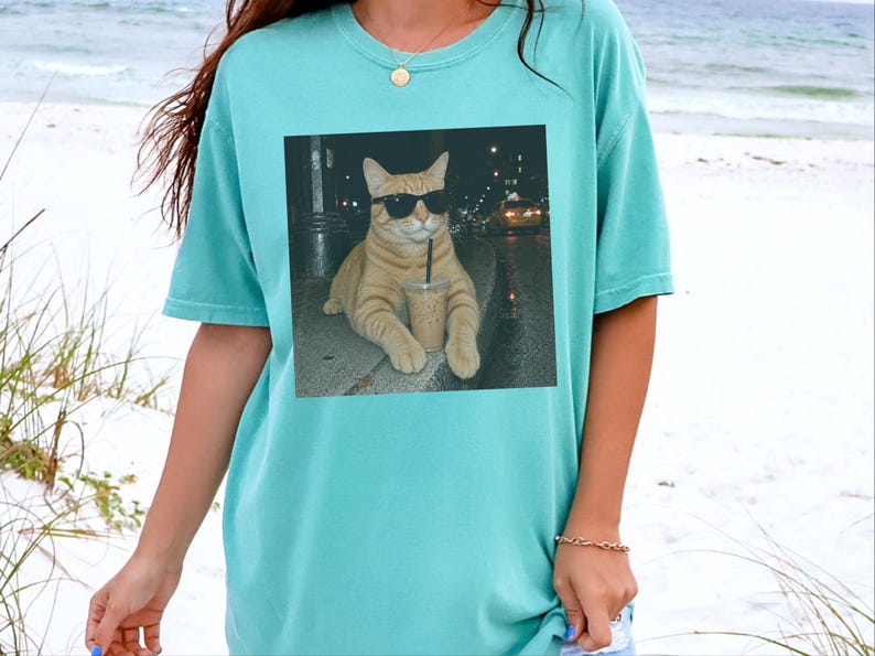 Coffee Cat Shirt, Funny Cat Meme Tee, Orange Cat Mom Gift, Cat Sunglasses Shirt, Ginger Tabby Tee image 1