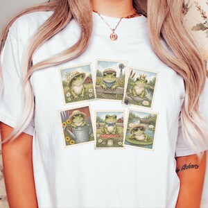 Vintage Frog Shirt, Frog Lover Gift, Postage Stamp Tee, Cottagecore Frog Tee, Animal Lover Gift image 10