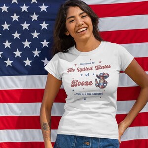 Camiseta para beber durante el día, Estados Unidos del alcohol, Camiseta patriótica sobre alcohol, Fiesta del 4 de julio, Camiseta divertida con la bandera estadounidense para el Día de la Independencia imagen 4