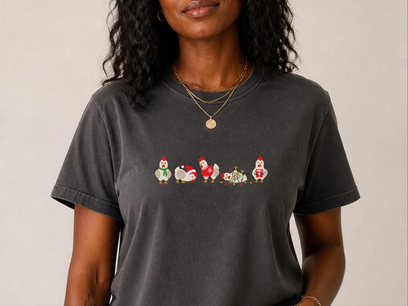 Christmas Chicken Shirt, Funny Holiday Chicken Gift, Cute Farm Christmas Tee, Festive Chicken Lover Shirt, Winter Farm Animal Top image 10
