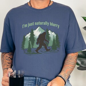 Comfort Colors Big Foot Shirts, Bigfoot Forest Blur Mountain Silhouette, Funny Sasquatch Cryptid Tee, Hiking Lover Gift for Men image 4