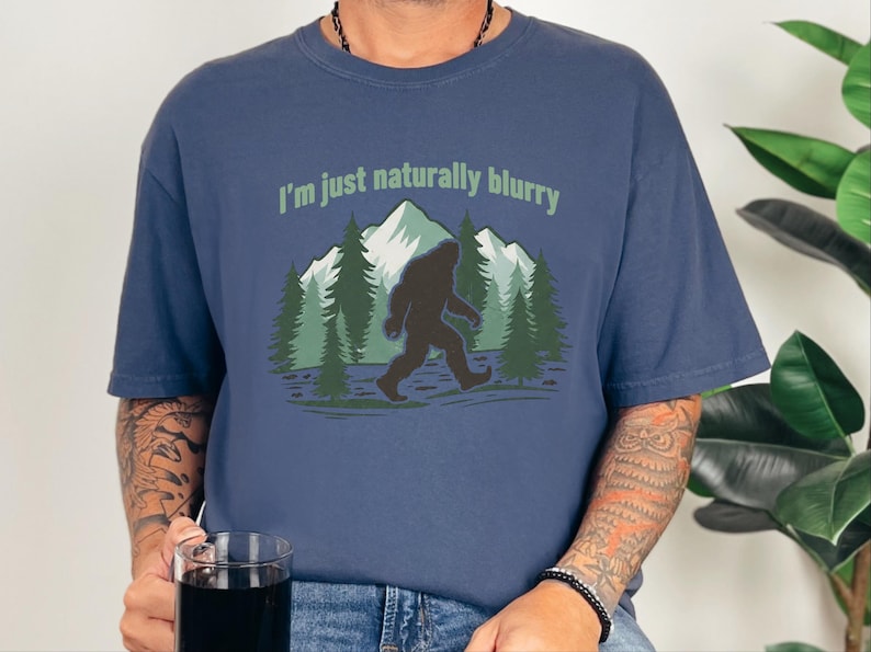 Comfort Colors Big Foot Shirts, Bigfoot Forest Blur Mountain Silhouette, Funny Sasquatch Cryptid Tee, Hiking Lover Gift for Men image 4