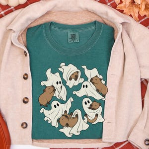 Cute Capybara Shirt, Ghost Playing With Capybara Gift, Spooky Ghost Tee, Rodent Lover Fall Shirt, Halloween Animal Graphic Tee image 8