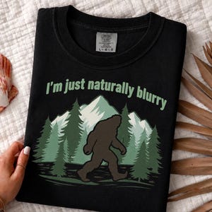 Comfort Colors Big Foot Shirts, Bigfoot Forest Blur Mountain Silhouette, Funny Sasquatch Cryptid Tee, Hiking Lover Gift for Men image 5