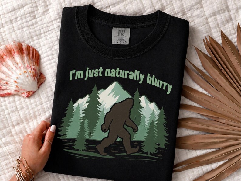 Comfort Colors Big Foot Shirts, Bigfoot Forest Blur Mountain Silhouette, Funny Sasquatch Cryptid Tee, Hiking Lover Gift for Men image 5