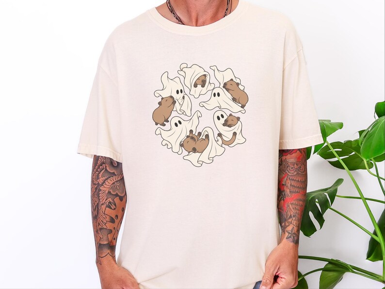 Cute Capybara Shirt, Ghost Playing With Capybara Gift, Spooky Ghost Tee, Rodent Lover Fall Shirt, Halloween Animal Graphic Tee image 6