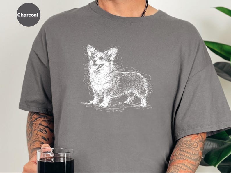 Corgi Shirt, Pembroke Welsh Corgi Sketch Tee, Loaf Dog Apparel, Cute Dog Art image 5