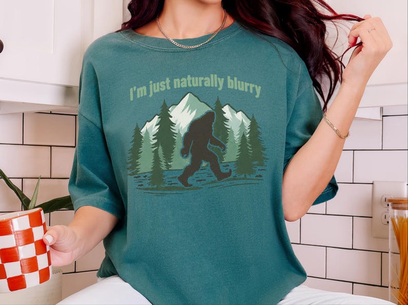 Comfort Colors Big Foot Shirts, Bigfoot Forest Blur Mountain Silhouette, Funny Sasquatch Cryptid Tee, Hiking Lover Gift for Men image 11
