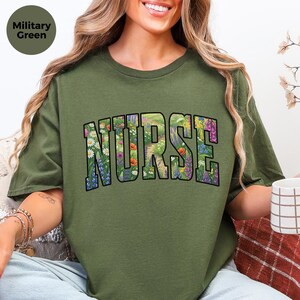 Native Wildflowers Floral Nurse Shirt, Registered Nurse Comfort Colors Tee, Pollinator Garden RN Life, Nursing Student Healthcare Apparel image 6