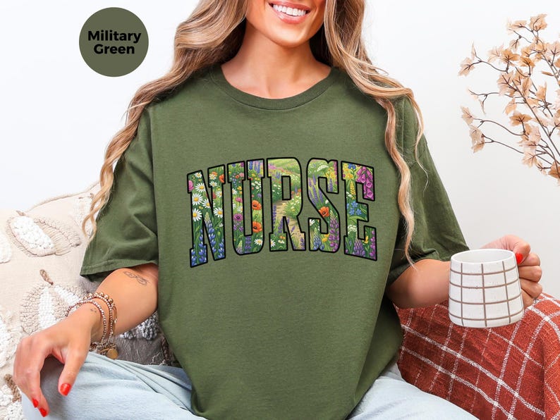 Native Wildflowers Floral Nurse Shirt, Registered Nurse Comfort Colors Tee, Pollinator Garden RN Life, Nursing Student Healthcare Apparel image 6