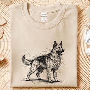Maglietta con pastore tedesco / Maglietta con grafica a schizzo di pastore tedesco / Abbigliamento per amanti dei cani K9 immagine 5