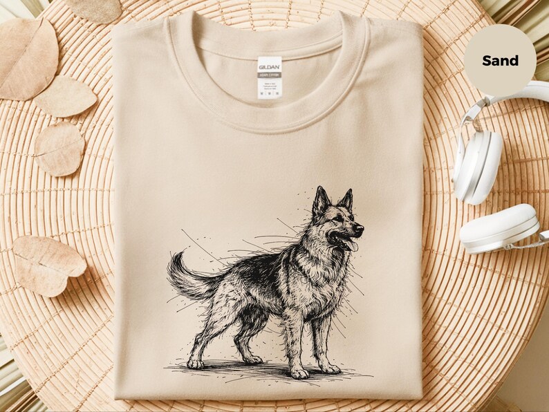 Maglietta con pastore tedesco / Maglietta con grafica a schizzo di pastore tedesco / Abbigliamento per amanti dei cani K9 immagine 5