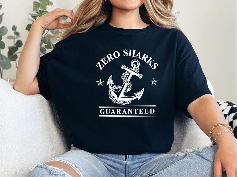 Funny Boating Shirt, Lake Lover Gift, Zero Sharks Guaranteed Anchor Tee, Nautical Shirt, Sailor Gift Idea, Boating T Shirt Bild 1