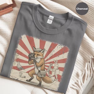 Photography Fox Shirt | Vintage Camera Animal Tee | Urban Photographer Art Gift, Fox Photographer, Vintage Camera Tee, Urban Fox Art image 4