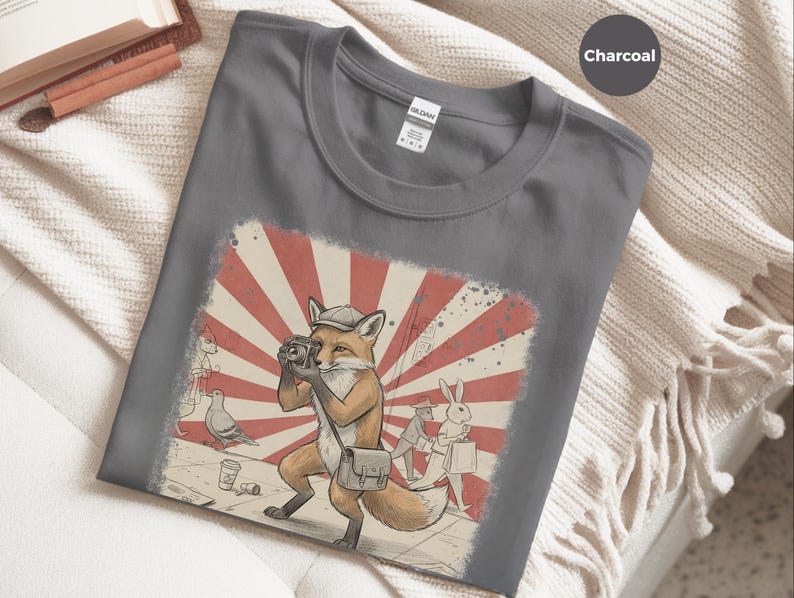 Photography Fox Shirt | Vintage Camera Animal Tee | Urban Photographer Art Gift, Fox Photographer, Vintage Camera Tee, Urban Fox Art image 4