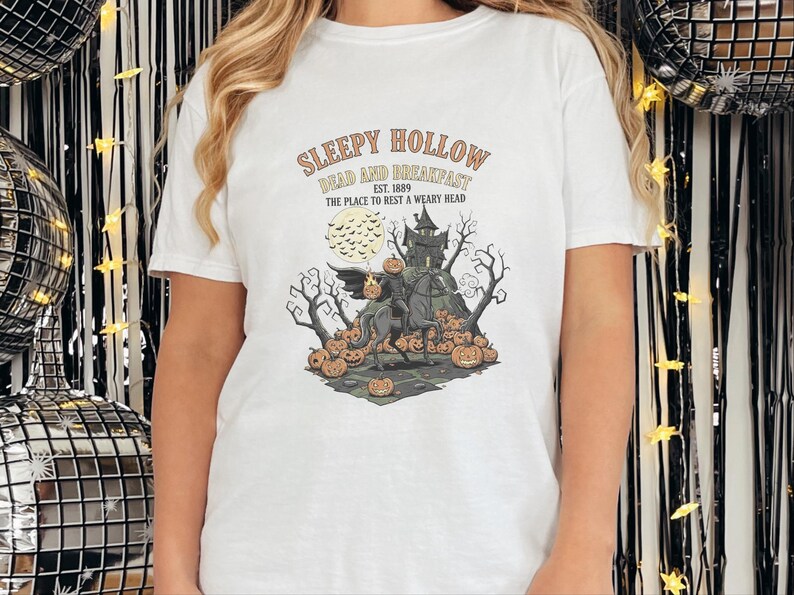 Comfort Colors Headless Horseman Shirt, Sleepy Hollow Dead And Breakfast Tee, Horror Movie Lover Gift, Gothic Haunted House Art image 3