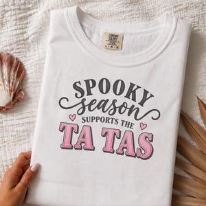 Koszulka na Halloween z okazji raka piersi, różowy prezent wsparcia na październik, upiorny top sezonowy, koszulka dla osoby, która przeżyła raka zdjęcie 5
