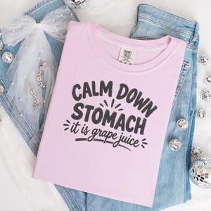 Comfort Colors Funny Wine Shirt, Calm Down Stomach It Is Grape Juice Tee, Sarcastic Alcohol Drinker Gift, Wine Tasting Top, Wine Tasting Tee image 2