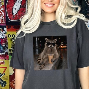 Raccoon Iced Coffee Shirt, Raccoon Lover Gift, Animal Meme Tee, Cool Trash Panda Gift image 4
