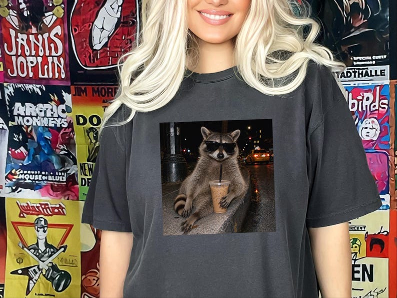 Raccoon Iced Coffee Shirt, Raccoon Lover Gift, Animal Meme Tee, Cool Trash Panda Gift image 4
