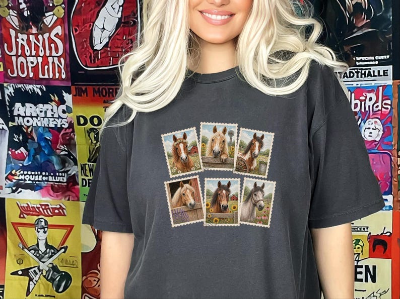 Vintage Horse Stamp Shirt, Equestrian Girl Gift, Vintage Horse Print Tee, Farm Girl Shirt, Horse Lover Gift image 9