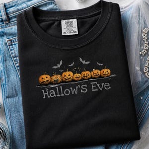 Comfort Colors Retro Monster Tee, Spooky Pumpkins Hallow and #39;s Eve Shirt, Vintage Bat Art Print, Jack O Lantern Fall Graphic T-Shirt image 4
