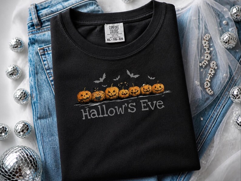 Comfort Colors Retro Monster Tee, Spooky Pumpkins Hallow and #39;s Eve Shirt, Vintage Bat Art Print, Jack O Lantern Fall Graphic T-Shirt image 4