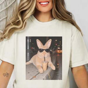 Funny Rabbit Shirt, Iced Coffee Lover Gift, Cool Bunny Mom Shirt, Funny Animal Gift, Rabbit Dad Gift image 4