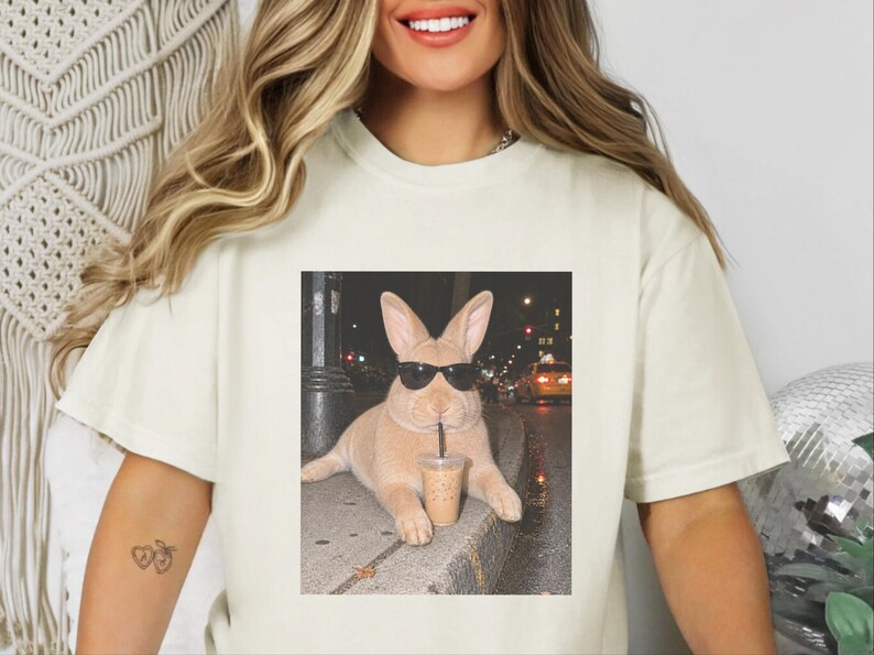 Funny Rabbit Shirt, Iced Coffee Lover Gift, Cool Bunny Mom Shirt, Funny Animal Gift, Rabbit Dad Gift image 4
