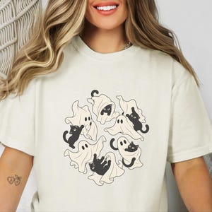 Ghost Cat Shirt, Black Cat Halloween Gift, Spooky Season T Shirt, Funny Cat Lover Tee, Fall Costume Shirt image 4