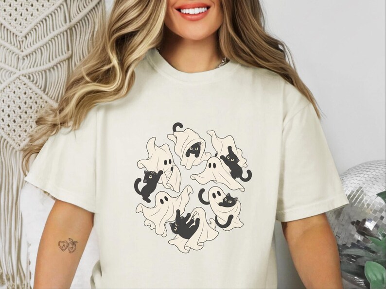 Ghost Cat Shirt, Black Cat Halloween Gift, Spooky Season T Shirt, Funny Cat Lover Tee, Fall Costume Shirt image 4