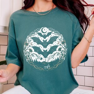 Comfort Colors Night Animals Shirt, Gothic Bat Tattoo Style Tee, Halloween Witchy Moon and Stars, Dark Fantasy Bats Night Sky image 10