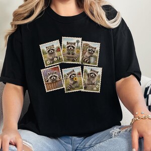 Raccoon Postage Stamp Shirt, Vintage Animal Lover Gift, Farm Girl Tee, Rustic Nature Graphic Shirt image 9