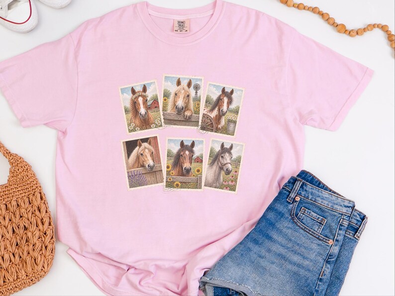 Vintage Horse Stamp Shirt, Equestrian Girl Gift, Vintage Horse Print Tee, Farm Girl Shirt, Horse Lover Gift image 1