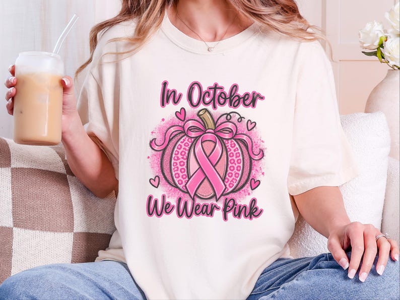 In oktober dragen we een roze shirt, een pompoencadeau ter bevordering van borstkankerbewustzijn, een roze lint-herfstshirt, een hoodie met steunmotief en een shirt voor overlevenden. afbeelding 4