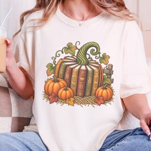 Fall Bookish Shirt, Fall Book Lover Gift, Vintage Autumn Book Pumpkin Tee, Cozy Reading Sweatshirt, Librarian Gift image 10