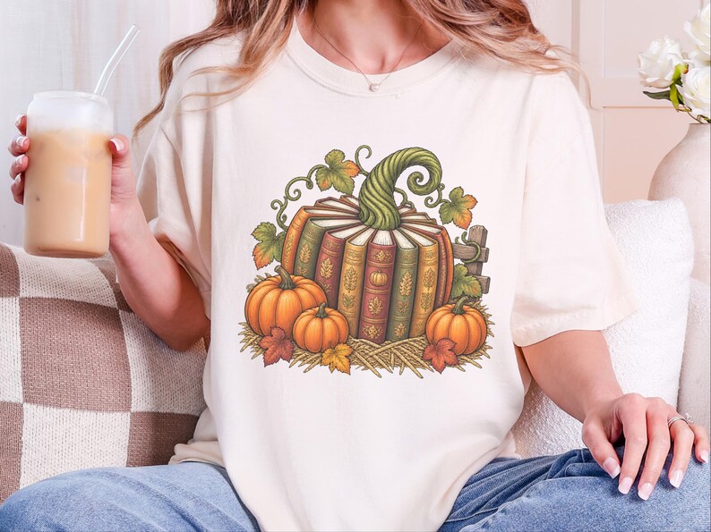 Fall Bookish Shirt, Fall Book Lover Gift, Vintage Autumn Book Pumpkin Tee, Cozy Reading Sweatshirt, Librarian Gift image 10