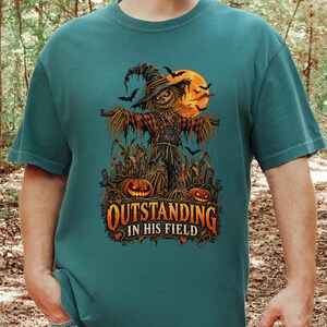 Scarecrow Shirt, Farmer Dad Gift, Dad Halloween Shirt, Spooky Season Shirt, Outstanding In His Field, Funny Halloween Tee image 6