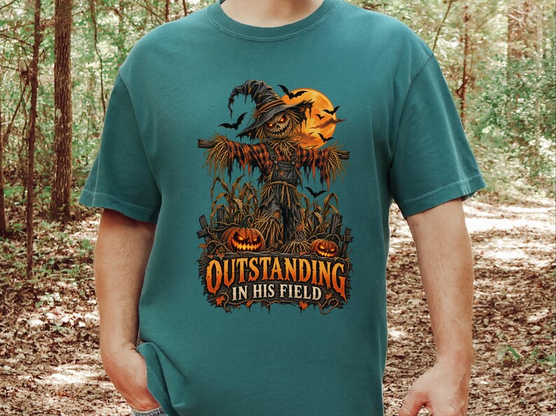 Scarecrow Shirt, Farmer Dad Gift, Dad Halloween Shirt, Spooky Season Shirt, Outstanding In His Field, Funny Halloween Tee image 6