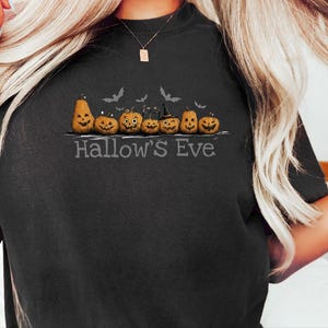 Comfort Colors Halloween Hallow and #39;s Eve Pumpkin Parade Shirt, Funny Spooky Season Tee, Whimsical Witch Hat and Bats, Pumpkin Witch image 8