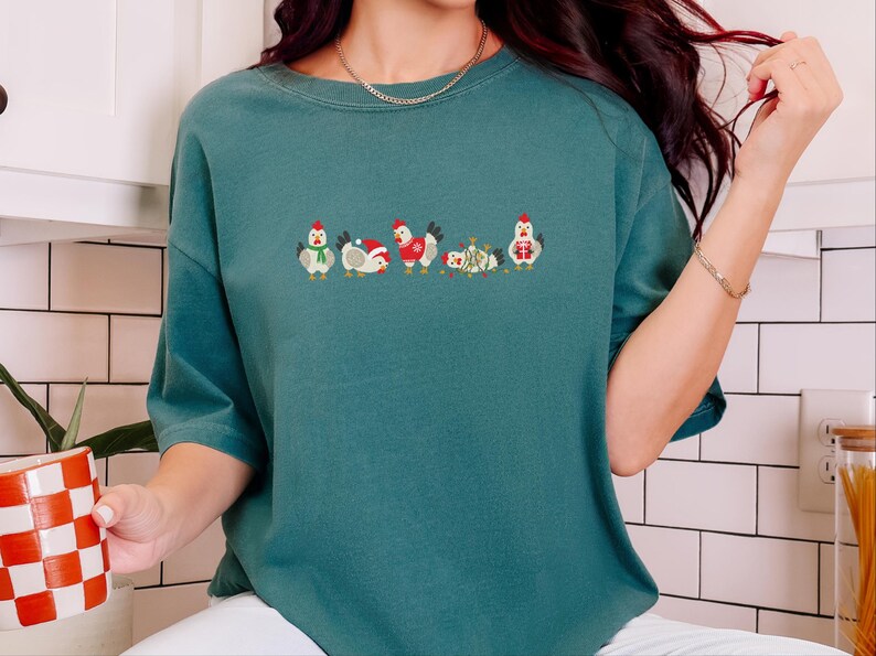 Christmas Chicken Shirt, Funny Holiday Chicken Gift, Cute Farm Christmas Tee, Festive Chicken Lover Shirt, Winter Farm Animal Top image 1