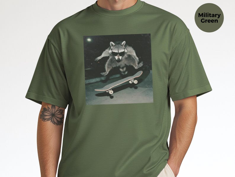Urban Fashion Look Raccoon, Funny Skatepark Tee | Raccoon At The Skatepark, 90s Skater Gift | Trash Panda Live Fast Eat Trash Retro T-shirt image 6