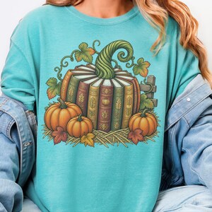 Fall Bookish Shirt, Fall Book Lover Gift, Vintage Autumn Book Pumpkin Tee, Cozy Reading Sweatshirt, Librarian Gift image 9