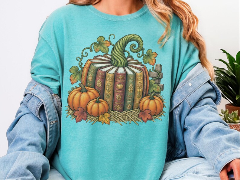 Fall Bookish Shirt, Fall Book Lover Gift, Vintage Autumn Book Pumpkin Tee, Cozy Reading Sweatshirt, Librarian Gift image 9