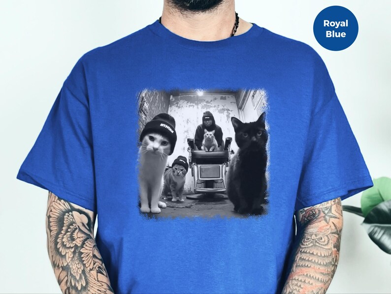 Gangster-Katzen-Shirt, stylisches Streetwear-Motiv für Katzenfans, lustiges T-Shirt mit Tierhumor, einzigartiges Geschenk für Tierbesitzer Bild 8